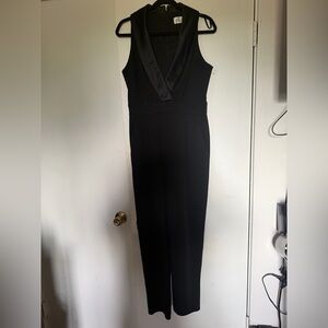 Eliza J Black Sleeveless Satin-Collar Jumpsuit